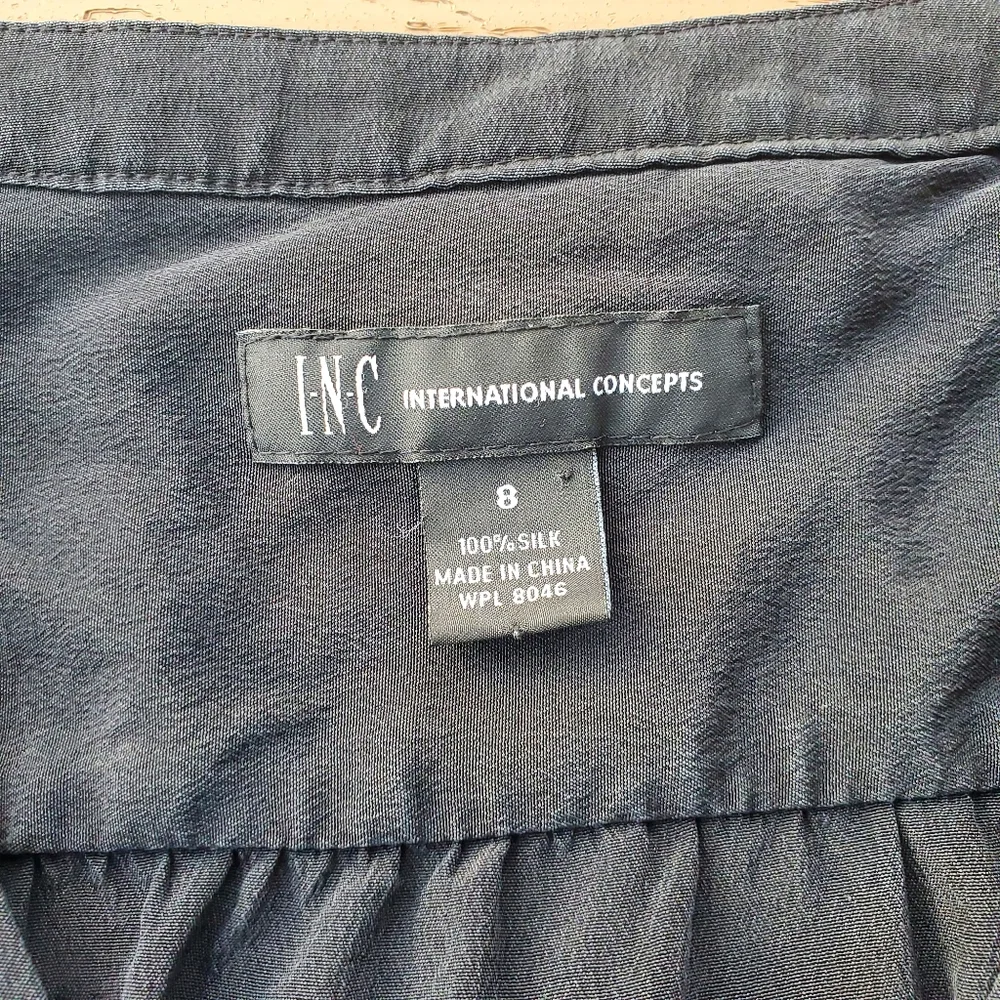 INC Black Mini Dress Button Front A-Line Ruffle Silk Work Party Sustainable 8 - Picture 3 of 11
